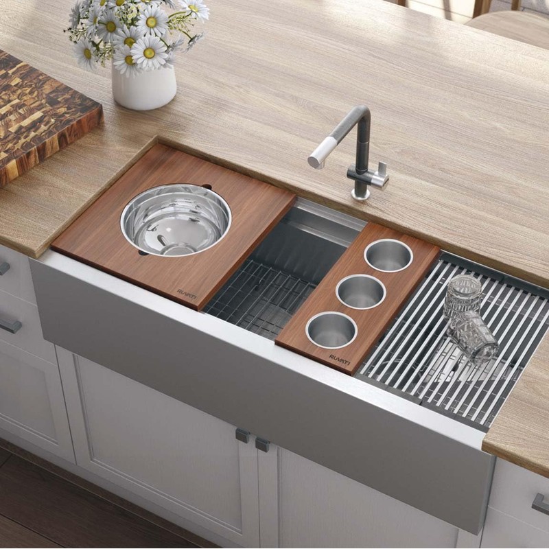 Ruvati Wood Platform with Mixing Bowl and Colander (complete set)