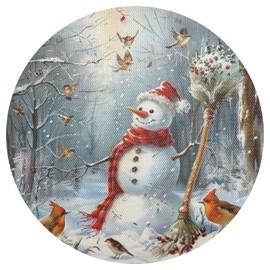 Christmas Snowman Cardinal Round Placemats Set of 4 Table Placemats Xmas Trees New Year Snow Place Mats Tablemats 15 inch for Kitchen Dining Table Dinner Kids Holiday Party