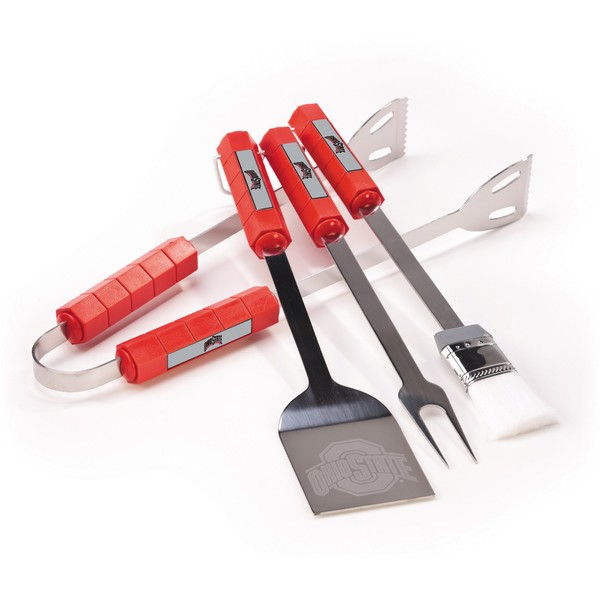 BSI PRODUCTS, INC. - Ohio State Buckeyes 4 Piece Barbecue Set - OSU Football Pride - Stainless Steel & Dishwasher Safe Grill Accessories for Outdoor Grill - High Durability - Great Gift Idea