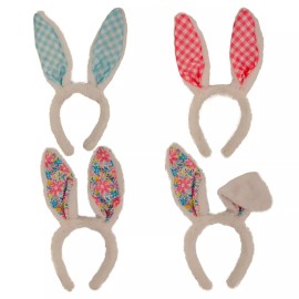 Plush Easter Bunny Ears Headband (4 Pack, Styles Vary, 6 in long Ears) Kids