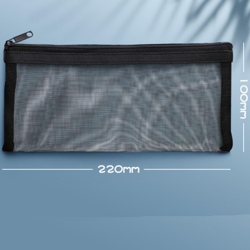 5Pcs Mesh Zipper Pencil Pouch Set, Black Nylon Pencil Case
