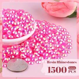 BELLEBOOST 1500PCS 6mm Resin Jelly Rhinestones in Bulk (Hot Pink AB), Bedazzling Flatback Crystals Rhinestones for Crafting DIY Nail Decoration, Gems Diomand Charms for Tumbler Shoes Clothing Fabric