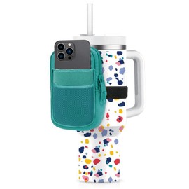 KATYDID Tumbler Zipper Pouch and Phone Holder with 3 Pockets - Compact Water Bottle Pouch for Wallet, Keys, and Phone - Premium Tumbler Accessories (Deap Teal)