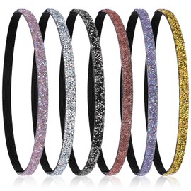 6 Pcs Rhinestone Glitter Headbands Non Slip Elastic Sports Hairband