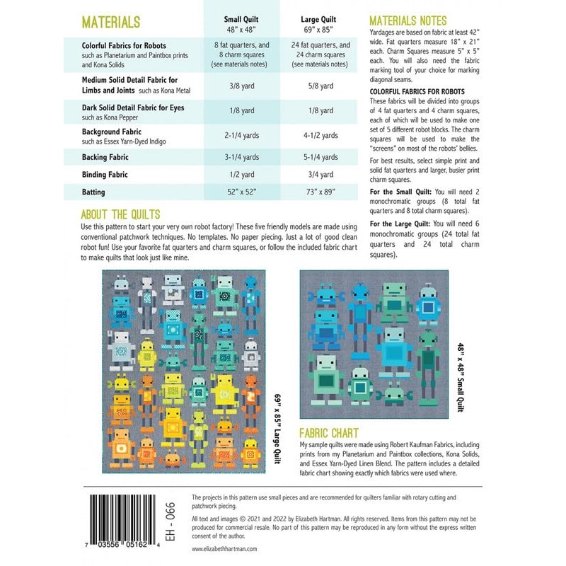 Elizabeth Hartman Robots! Quilt Pattern by