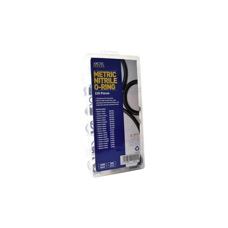 Arctic Hayes BOXM Metric Nitrile O-Ring Assortment Washer 225-Pieces Kit,