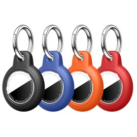 Criyar [4 Pack] Waterproof for AirTag (2nd & 1st Gen) Holder Keychain with Full Wrap Design, Hard PC for Air Tag Case, Scratchproof for GPS Item Finder Tracker Luggage, Bag,Key-Black/Blue/Orange/Red