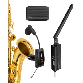 Saxophone Microphone, UHF Rechargeable Wireless Instruments Microphone System with Transmitter and Receiver 196ft Range, Clip on Condenser Mic for Trumpet, Trombone, Saxofon, Most Brass Instruments