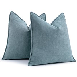 MIULEE Pack of 2 Dusty Blue Decorative Pillow Covers 26x26 Inch Soft Chenille Luxurious Couch Throw Pillows Farmhouse Cushion Covers Euro Shams with Elegant Design for Sofa Bed Living Room Home Decor