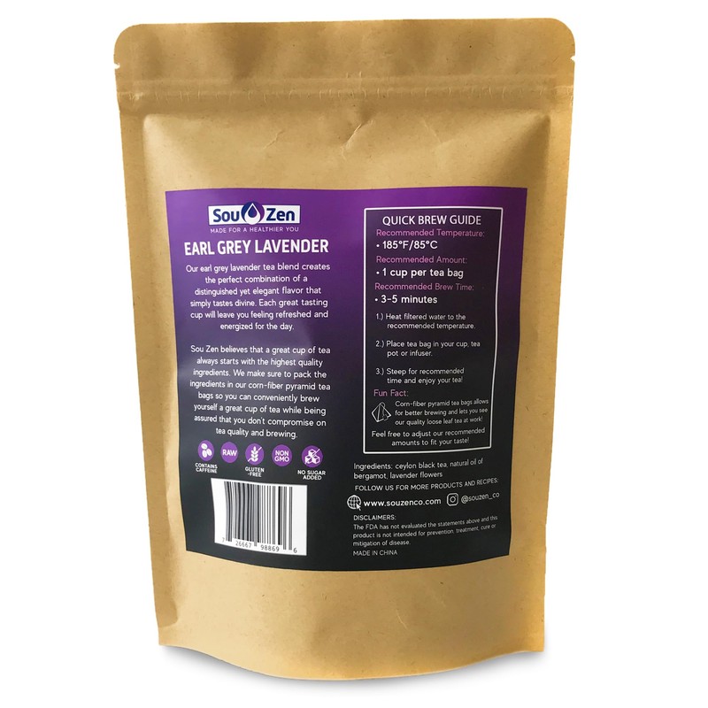 Sou Zen Earl Grey Lavender 30 Corn-Fiber Pyramid Tea Bags