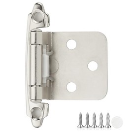 30 Pack 15 Pair Brushed Nickel Cabinet Hinges - 1/2 inch Overlay Kitchen Cabinet Hinges, Semi-Concealed Hinges, Self Closing Cabinet Door Hinges with Door Bumper, Silver Face Mount Cabinet Hardware