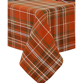Culloden Autumn Harvest Plaid Thanksgiving Fabric Weave Tablecloth, Traditional Bold Rust and Green 100% Cotton Weave Plaid Fall Tablecloth, 60 Inch x 84 Inch Oval