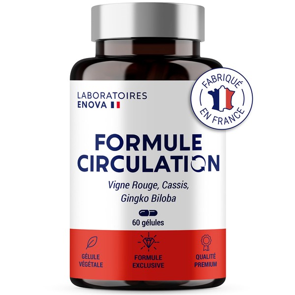 Blood Circulation Formula | Heavy Legs, Venin Circulation, Water Retention | Red Vine (Highly Dosed), Blackcurrant, Gingko Biloba | 60 Capsules | Food Supplement | Made in France
