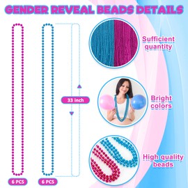Gender Reveal Beads Decorations, 12PCS Pink Blue Gender Reveal Necklaces, 33" Round Beads Necklace Baby Gender Reveal Ideas, unisex adult Gender Reveal Party Accessories Sets Celebrations Decorations