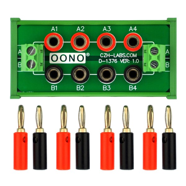 DIN Rail Mount 2 x 4 Position Banana Jack Distribution