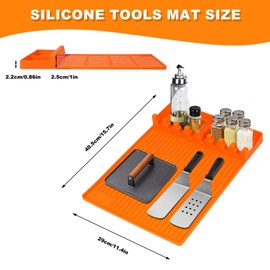 VehiChef Silicone Griddle Tools Mat for Blackstone, Heat Resistant Spatula Mat, BBQ Silicone Grill Pad for Outdoor Grill Cooking Kitchen Countertop (Orange)