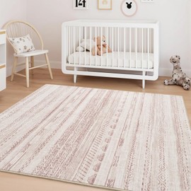 4x6 Pink Area Rugs for Living Room Machine Washable Rug Distressed Girls Nursery Rug Indoor Carpet Neutral Moroccan Boho Ultra Soft Area Rug for Bedroom Dining Room Playroom Office