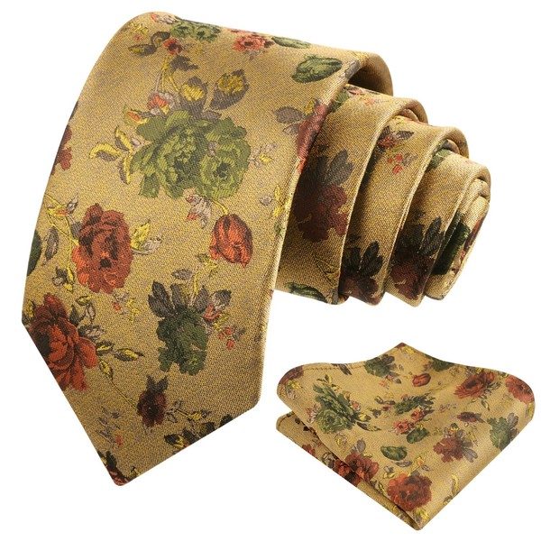 Alizeal Mens 3.15inches Flower Patterned Tie with Floral Printed Pocket