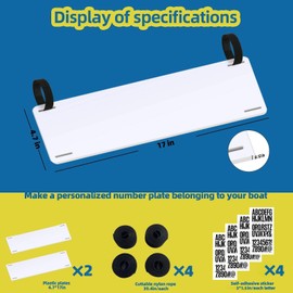 Boat Registration Plate, Boat Registration Numbers and Letters, Boating Stickers Registration Plate, 2PCS White Plate, Black Letters(Black)