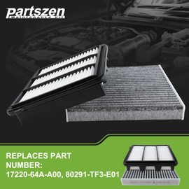 partszen 17220-64A-A00 80291-TF3-E01 Premium COMBO Set Air Filter & Cabin Air Filter for Honda Civic 1.5L 2022-2023