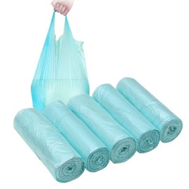 4 GALLON Bathroom Trash Bags, 5 Rolls/100 Counts Small HANDLES Garbage Bags for Office, Kitchen,Bedroom Waste Bin,Colorful Portable Strong Rubbish Bags (Light blue 100Counts)
