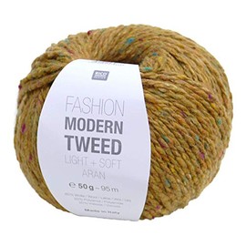 Rico Fashion Modern Tweed Light & Soft Aran 004 Mustard, Lightweight Soft Wool Tweed for Knitting and Crocheting