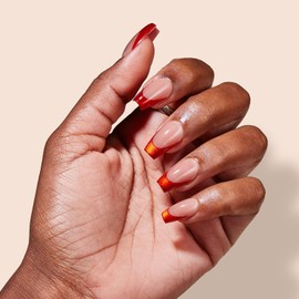 VSALON Press-On Nails - Short Coffin Red French Tip Design, 32 PCS in 16 Sizes, Reusable Nail Kit with Long-Lasting UV Glue, Adhesive Tabs & Nail Glue (Classic Red Lip)