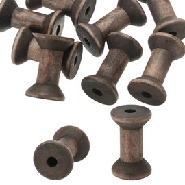 PATIKIL Wooden Empty Spools 2" x 1.4", 20Pcs Unfinished Wood Sewing Thread Spool Natural Wire Weaving Bobbins for Crafts Embroidery, Dark Brown
