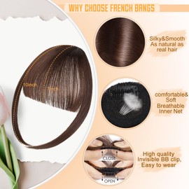 Wodelanle Bangs Hair Clip in Bangs, Clip on Bangs Brown Faux Bangs, Easy to Use Fake Bangs Clip in Hair Extensions, French Bangs Fringe with Temples Wigs for Daily Wear (Medium Brown)