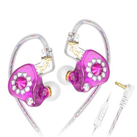 Wired Gaming Earbuds,QKZ AK6 Spark in Ear Monitors, Deep Bass Sound Wired Earbuds, HiFi in Ear Headphones with 1DD 11mm Dynamic Driver, IEM Detachable Cable for Music Gaming Video (Withmic, purple)