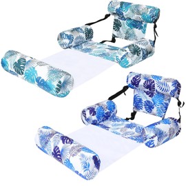 2 Pack 2 in 1 Inflatable Pool Floats Lounge with Leg Arm Rests Fabric Floating Lounger Chairs Blow up Pools Noodles for Adult Heavy Duty Float Chair for Party Summer Water Beach Lake(Blue, Green)