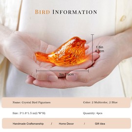 HDCRYSTALGIFTS 4pcs 3'' Crystal Bird Figurines Collectible - Elegant Art Glass Animals Gift for Bird Lovers Women, Home/Office Desk Decor, Colorful