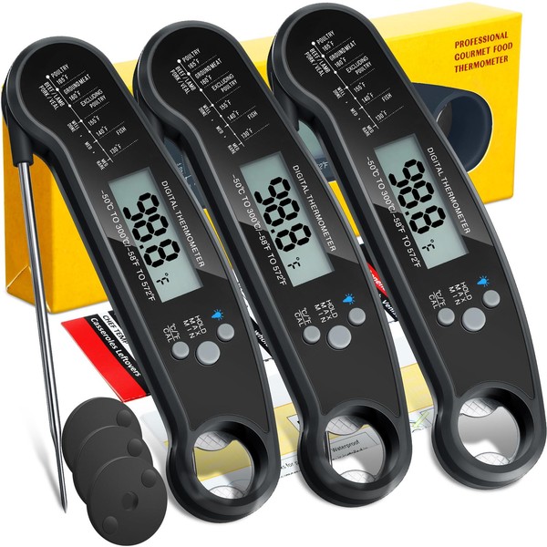 Leelosp 3 Pcs Digital Meat Thermometer with Probe Waterproof Fast