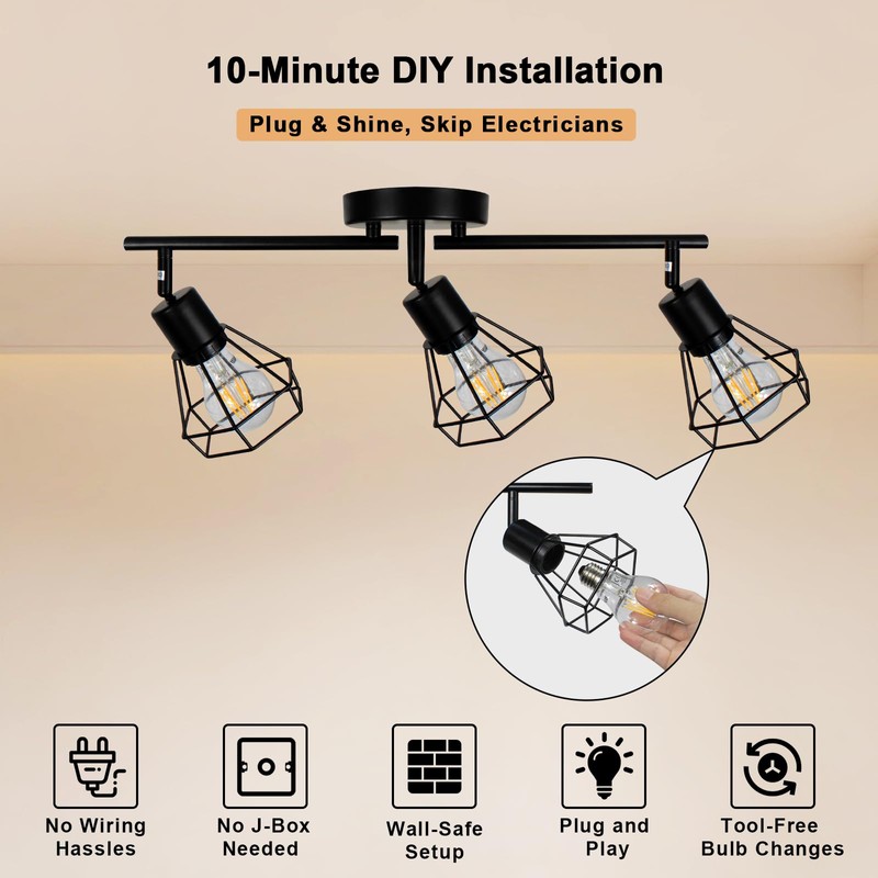 HiBay Track Lighting Plug in, 3-Light Directional Ceiling Light Fixture