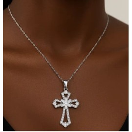 Luxury 925 Silver Moissanite Cross Necklace Sparkling Flower Cross Pendant Dainty Religious Jewelry Gift Moissanite PendantColor: Rose Gold