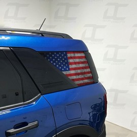 Decal Concepts American Flag Distressed Rear Side Window See Through Accent Decal (Fits Bronco Sport 2021-2025) (Flag Style (Red-White-Blue Distressed))