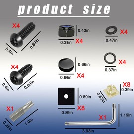 KAQISI Anti Theft License Plate Screws Kits- Rustproof Stainless Steel Car Tag Plate Mounting Hardware, M6 Tamper Proof Screws, Fastener Nut, Caps Cover for Front Rear Frame Holder Mounting (Black)