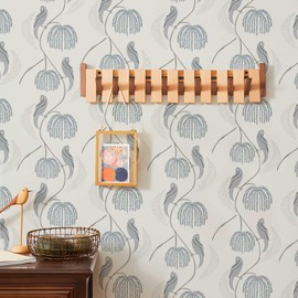 Stidgbo Grey Modern Peel and Stick Wallpaper 118.1"×17.3", Bird Leaves Wallpaper Removable Light Grey Wallpaper self Adhesive for Living Room Bedroom Bathroom