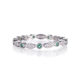 Ladies 925 Sterling Silver Brilliant Cut Emerald & White Sapphire Eternity Ring J to U (L)
