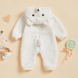 Newborn Baby Animal Jumpsuit Boy Girl Zipper Hooded Romper Warm Cute Infant Winter Clothes (Polar Bear,0-3 Months)