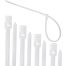 SQHXH 100 Pack Reusable White Cable Ties, 300mm X 4.8mm, 8 Inches, Easy to Release, Removable, Self-Locking Strong Nylon Cable Ties for Home, Office, Outdoor, Garage,Packaging or Garden