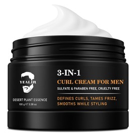 3-in-1 Curl Cream for Men - Defines Curls, Tames Frizz, Adds Smoothness and Texture for Curly and Wavy Hair, Hair Styling Cream with Desert Derived Extracts, Sulfate - Free 3.38 oz