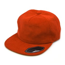 AcademyFits 5 Panel Corduroy Cotton Baseball Cap Adjustable Snapback Flat Visor Unstructured (Orange)