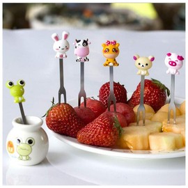 Fruit Fork, Cute Set of 6 Fruit Forks with Holder Stainless Steel Food Pick Forks for Kids Home (Mix Animal)