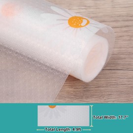 HARFINGTON Shelf Liner 17.7" x 4.9ft EVA Non-Slip Drawer Mats Waterproof Flower Texture Liner for Kitchen Cabinets Cupboard Refrigerator Shelves, Clear