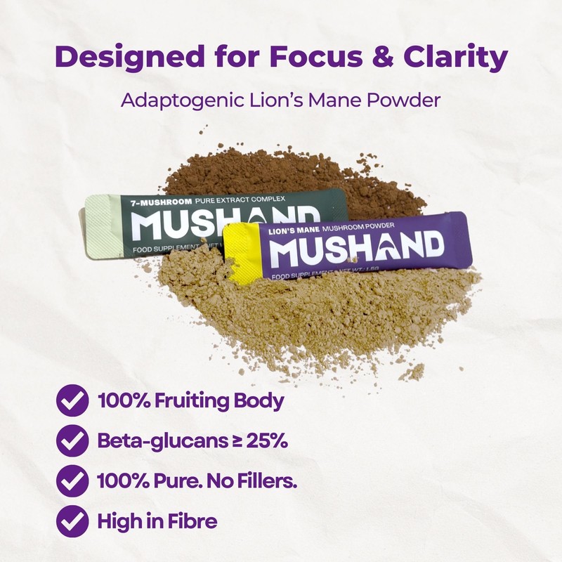 MUSHAND Lion’s Mane Mushroom Powder Sachets | Daily Cognitive Support