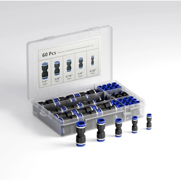 DMTVAL 60Pcs Quick Air Hose Fittings, Pneumatic Push to Connect