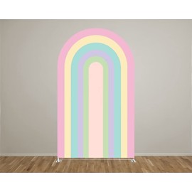 KONPON Rainbow Arched Fabric Backdrop Covers for Groovy Party Boho Pastel Rainbows Stretchy Arch Stand Covers Birthday Baby Shower Decor