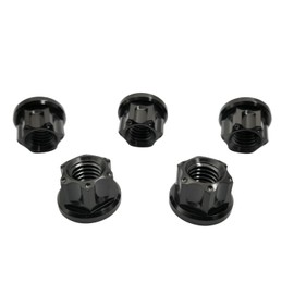 RISON Titanium Nuts Flange Nut M6 M8 M10 M12 Titanium Hex Flange Flower Nut for Motorcycle Bicycle Car Boat Brake Accessories Titanium Fasteners Titanium Nuts Pack of 5 (Black, M6)