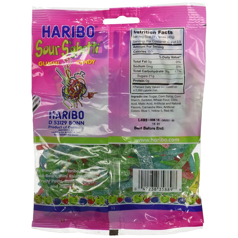 Haribo Sour Spaghetti Gummy Candy, 5 oz